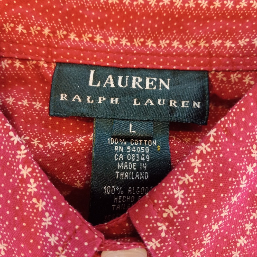 Ralph Lauren Sz L 10 12 Red Polka Dot Calico Vintage Country Blouse Shirt Top - Picture 3 of 6